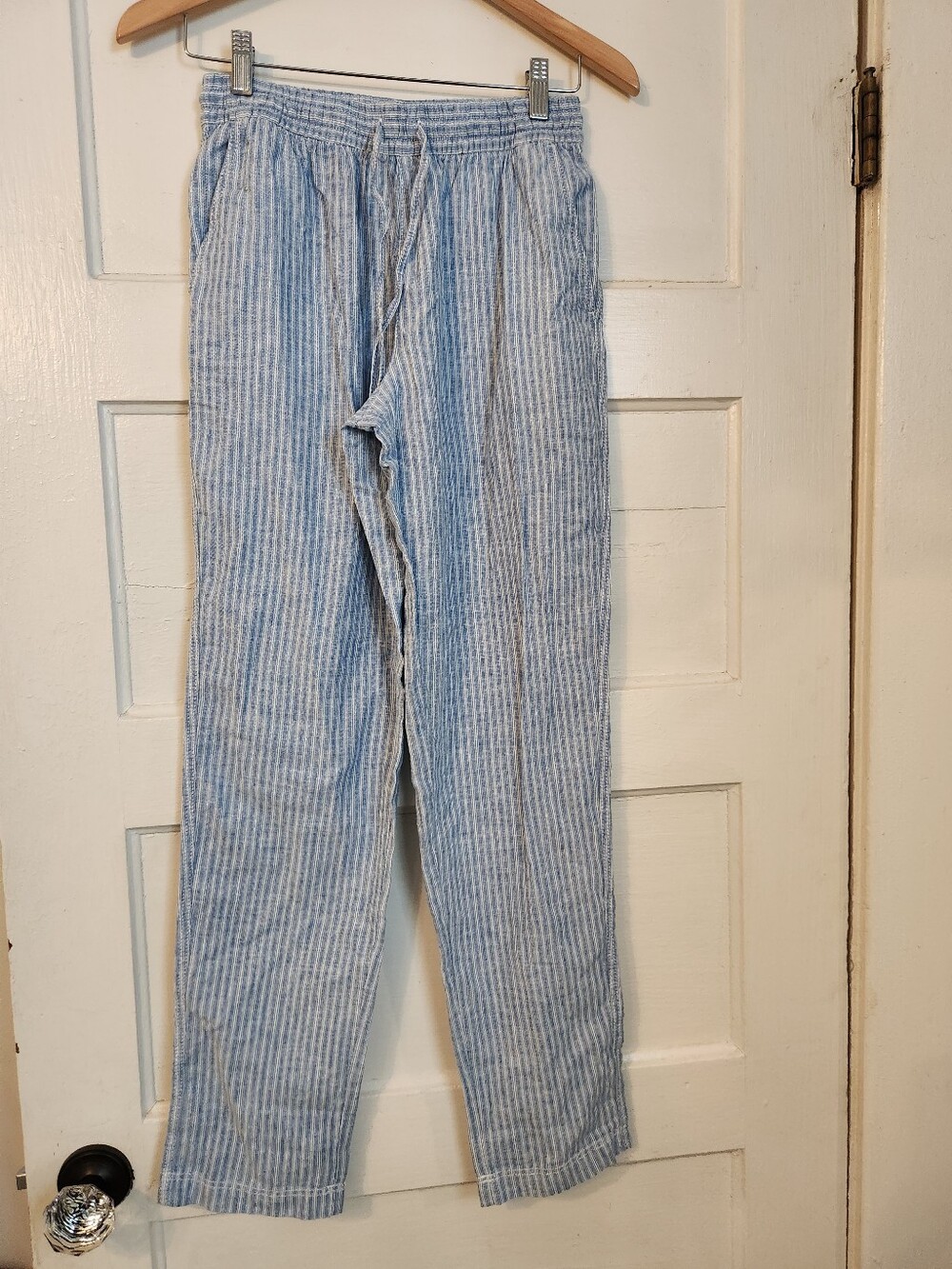 NWT ZARA Pants, Linen Blend Blue & White Striped, Lightweight Summer Sz XS